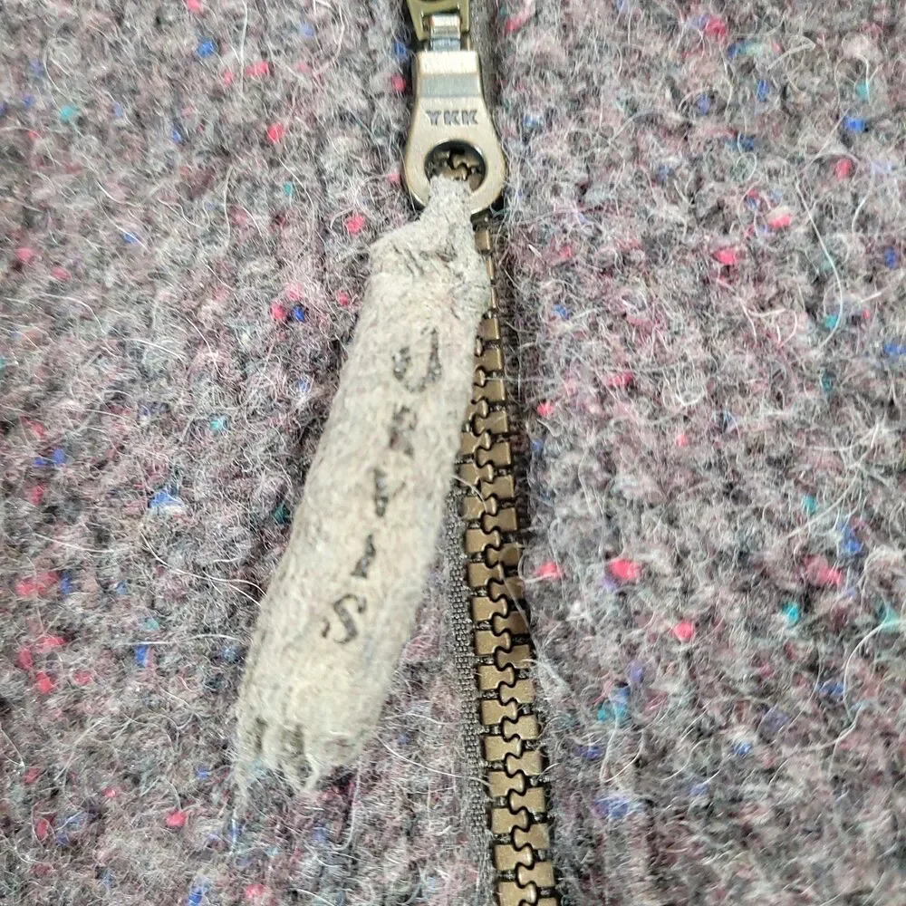 Orvis Wool Knit Sweater Cardigan L Gray Confetti Zip Up grunge grandpa Preppy‎